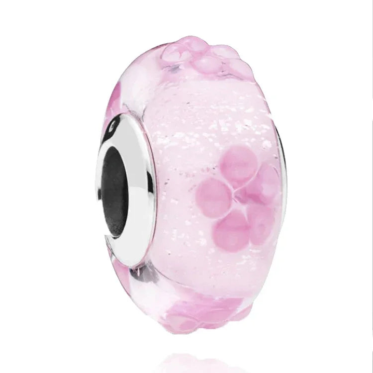 2025classic 925 Sterling Silver Colored Flower Leaf Cosmic Rainbow Murano Glass Charms Beads Fit DIY Bracelet Women Jewelry Gift