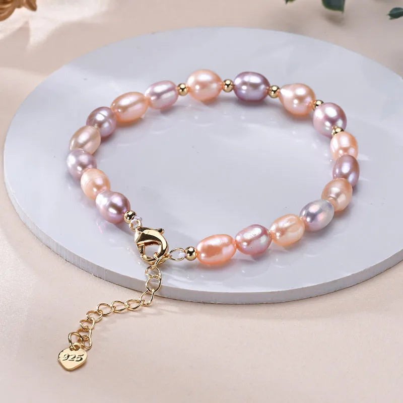 Natural Freshwater Pearls Multicolored Bracelet Golden Small Beads S925 Sterling Silver Chain Fine Jewelry Gifts for Women