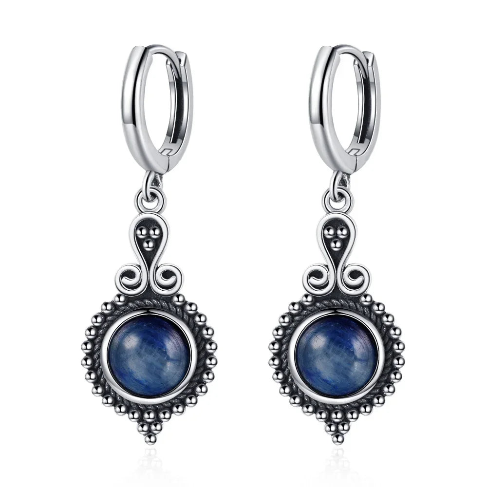 New Elegant Natural Kyanite S925 Silver Drop Earrings for Women Vintage Jewelry Wedding Engagement Hoop Earrings Gifts