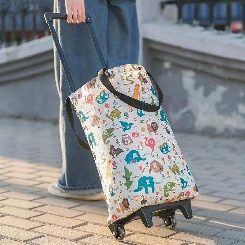 Foldable Oxford cloth shopping cart, large-capacity handheld premium bag – for outdoor, commercial, grocery & delivery.