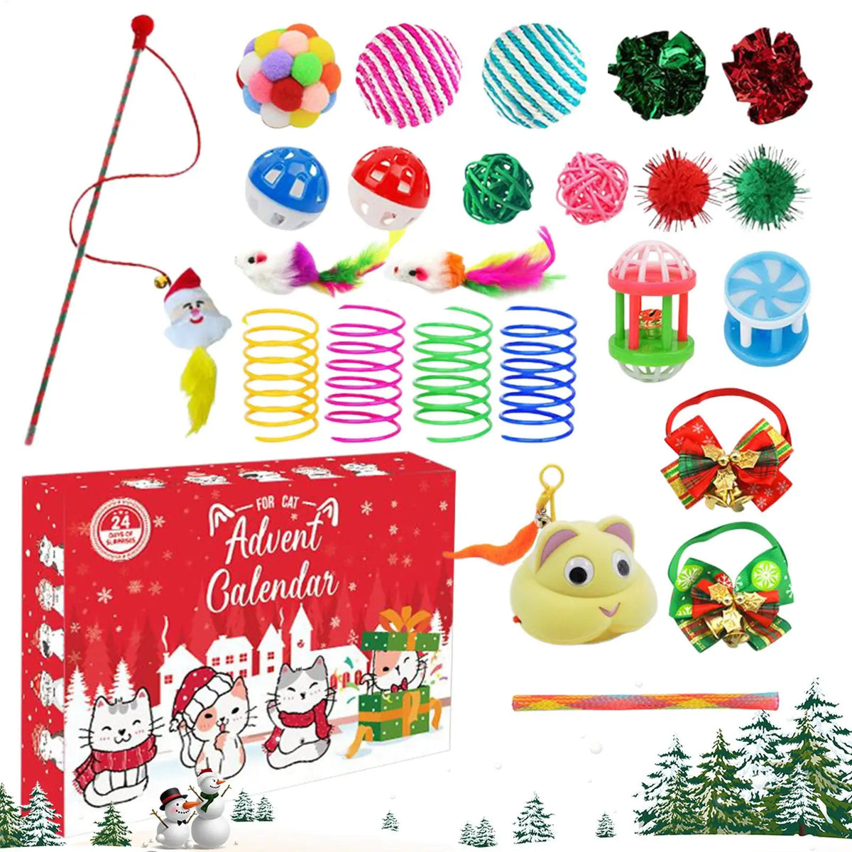 Pet Cat Toy Calendar 2025 24 Days Cat Toy Countdown Calendar Christmas for Kitten Festive Advent Xmas Surprise Favors For Kids