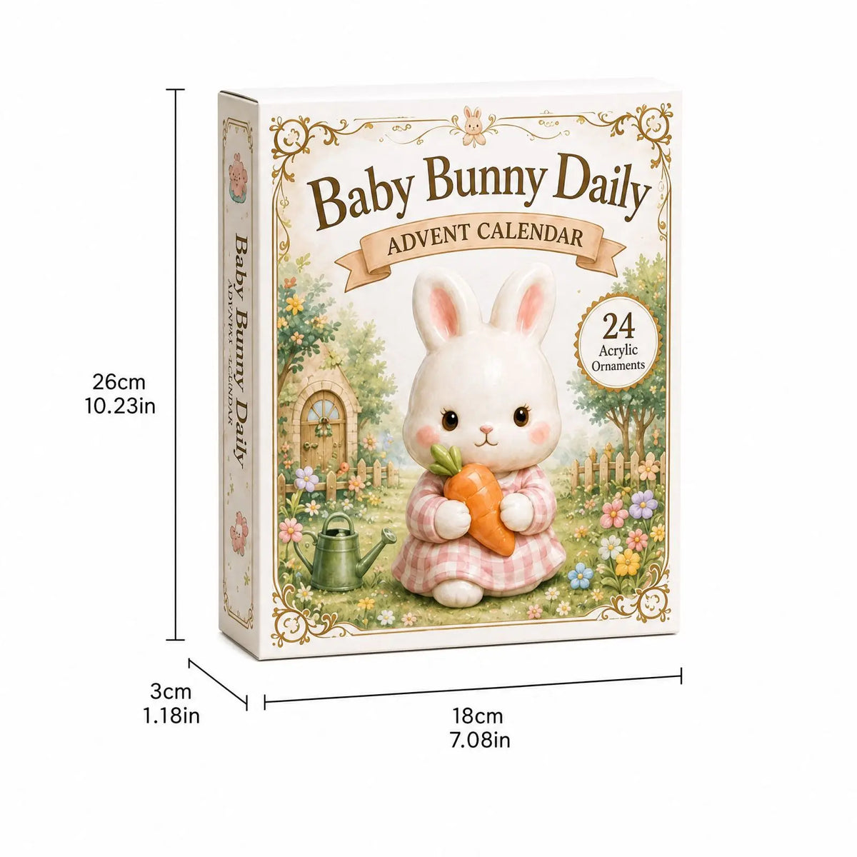 2026 Baby Bunny Advent Calendar 24 Pieces 2D Flat Acrylic Rabbit Hanging Ornaments Christmas Holiday Countdown Collectible