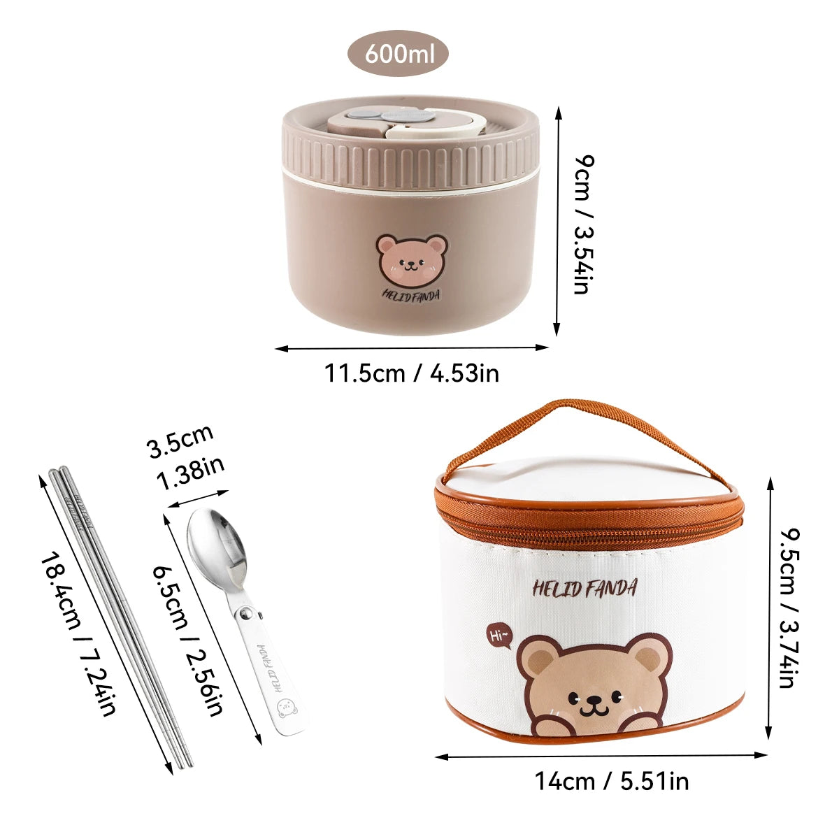 WORTHBUY Portable Cute Bear 304 Stainless Steel Insulated Bento Lunch Box Microwave Sealed Lunch Container For Kids  Students