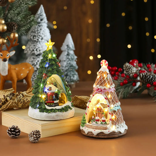 Resin Music Rotating Train LED Music Box Christmas Ornament Gift Decoration