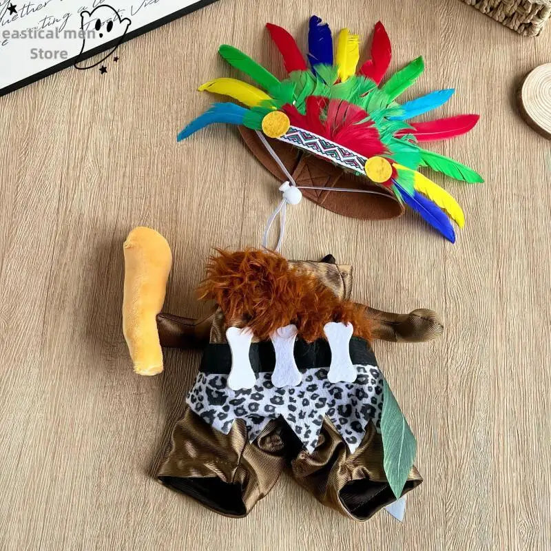 Halloween Cosplay Costume Soft Halloween Indigenous Savages Outfit for Small Pet Hoodie with Hat Novelty Clothing