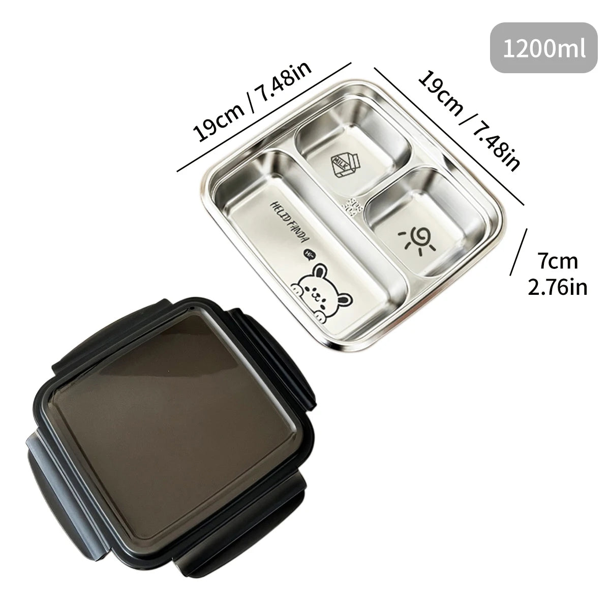 WORTHBUY 2/3 Grids 304 Stainless Steel Lunch Box Portable Leak-proof Food Container Large Capacity Bento Box For Students Adult