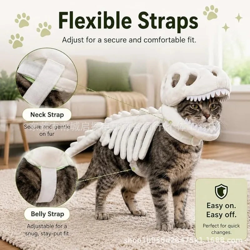 Halloween Dinosaur Skeleton Pet Hooded Costume Cute Cat Puppy Cosplay Outfit Funny Party Dress Up Clothes Small Animal Holiday