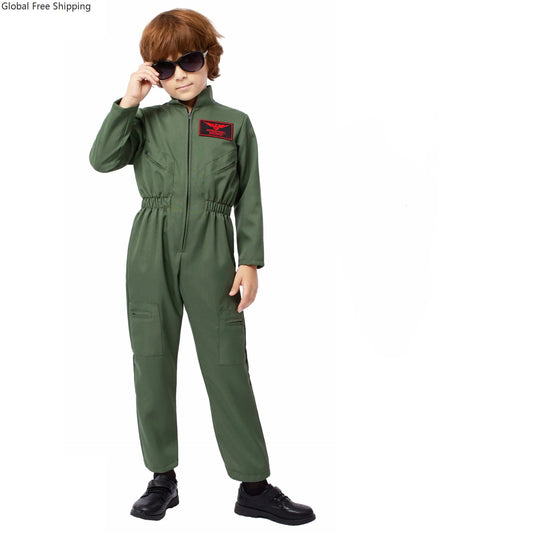 New Children's Boys And Girls Professional Suits Pilot Cosplay Fighter Costume Kindergarten Halloween Party Performance Jumpsuit