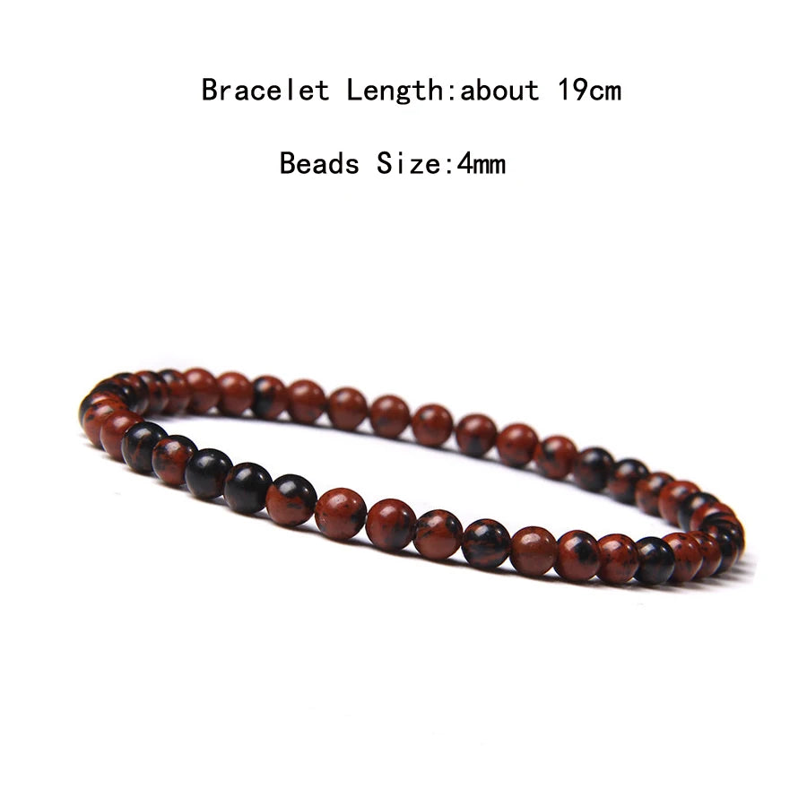 4mm Quartz Agate Bead Natural Stone Beaded Bracelet Lava Rock Tiger Eye Black Onyx Crystal Women Men Yoga Healing Chakra Jewelry