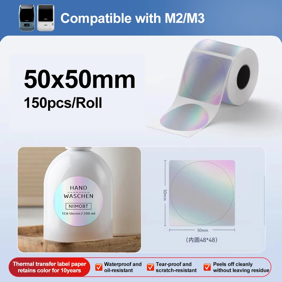 Niimbot M2/M3 Laser-color Silver/Matte Silver Labels Thermal Transfer Printing Paper Round Square Sticker for Niimbot M2 Printer