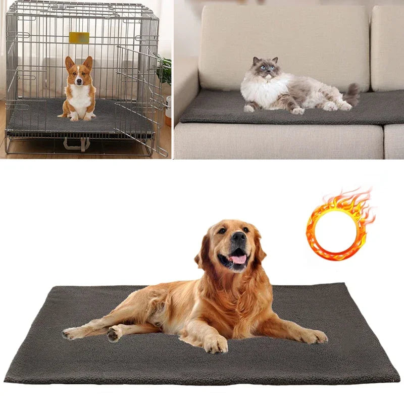 Self Warming Dogs Pad Bed Soft Self Heating Cat Dog Mat Thermal Pet Crate Bed Mat for Small Large Cats Dogs Sleeping In/Outdoor