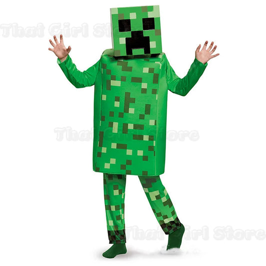 Kids Cosplay Diamond Armor Game Character Steve Cosplay Costumes 3 Pieces Set Blue Outfits Dress Up Set for Halloween Suit