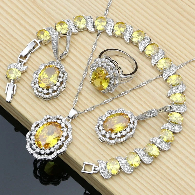 Women Silver 925 Costume Jewelry Sets Natural Black Stones Earrings Fashion Jewelry Gift for Her Party Bracelet Necklace Sets