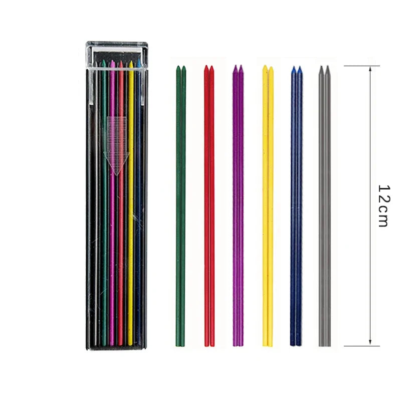 2.0mm Colors Mechanical Pencil Refill 2B Erasable Colorful Leads Art Painting Drawing Tools Students Stationery 12 Roots/Box