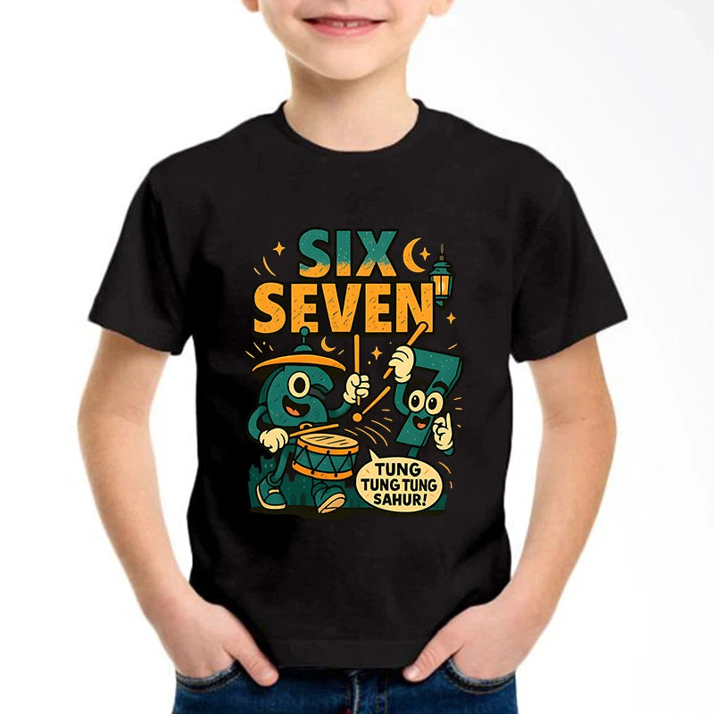 New Funny Six Seven Italian Brainrot 67 Number Graphic Print T-Shirt Boy/Girl Summer Short Sleeved Kids Comfortable Tshirt Top