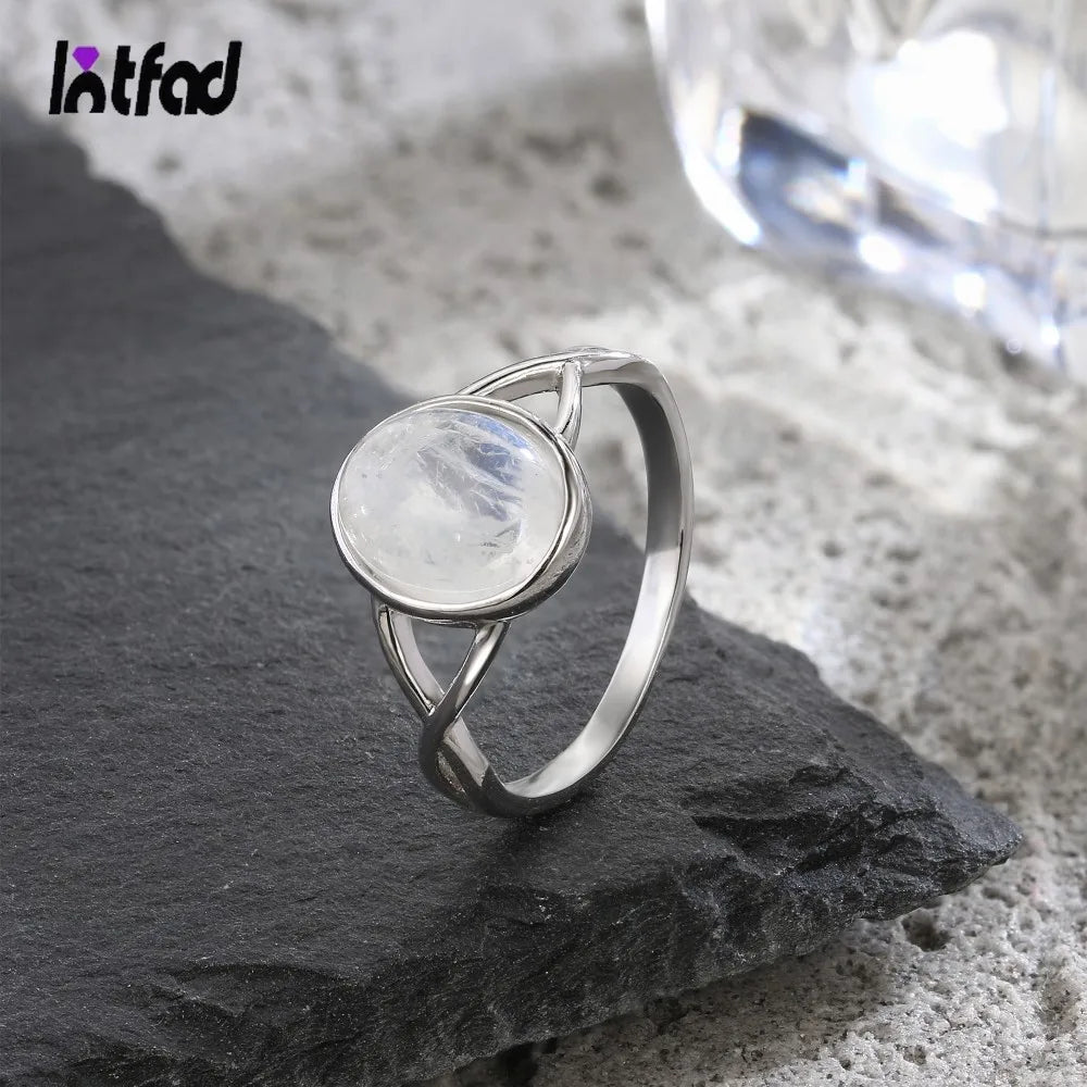 S925 Sterling Silver Moonstone Rings Simple Summer Rings Natural Stone With Blue Light Party Gifts Fine Jewelry Rings For Women