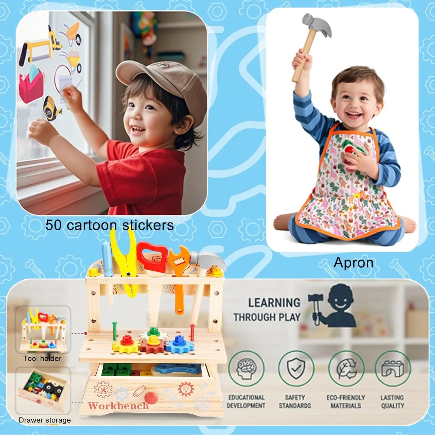 Wooden Tool Bench for Kids,Montessori Educational Pretend Play Construction Toy,Activity Gift Construction Toy for Boys Girls