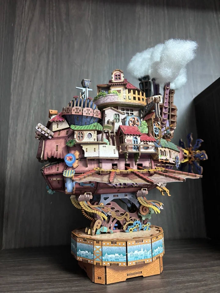 Tonecheer Travel Vessel Howl's Moving Castle Wooden Puzzle Building Blocks Diorama Model Kit Dollhouse 3D Wooden Birthday Gift