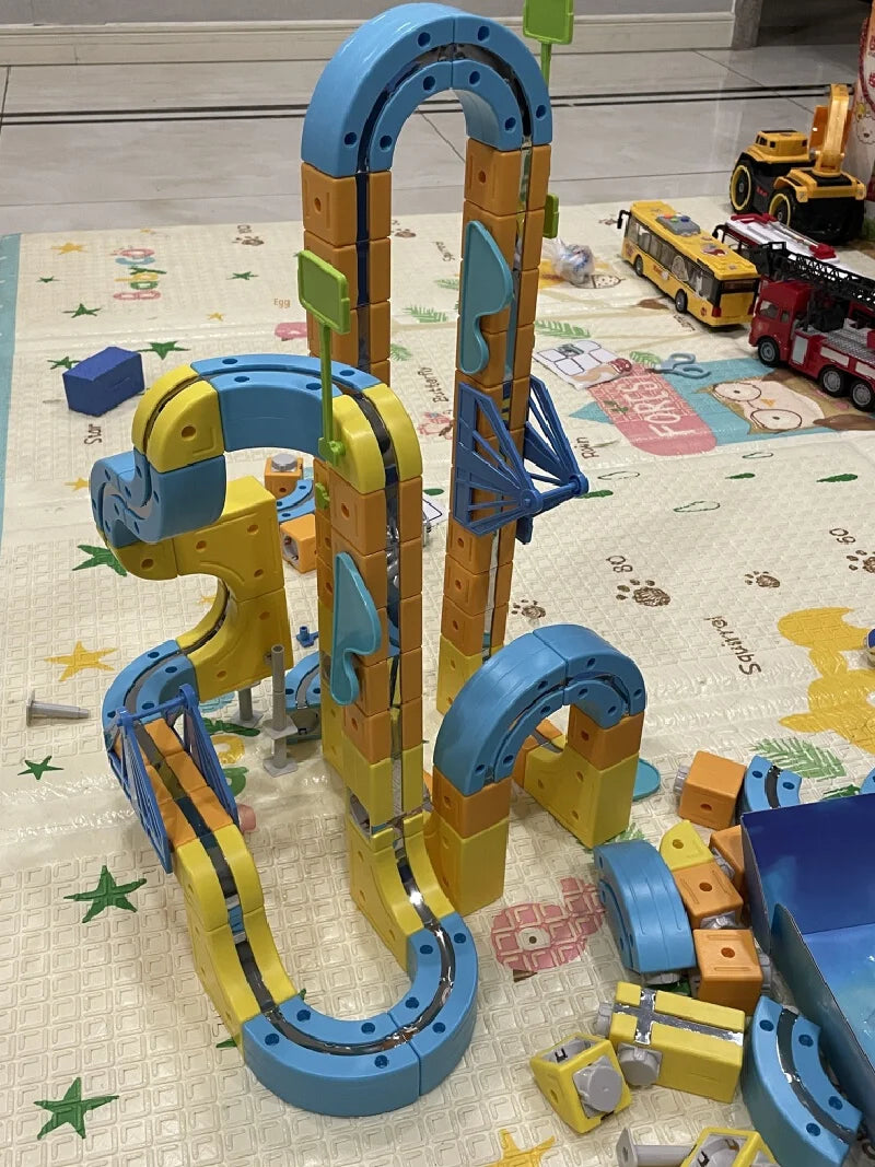 Children'S Puzzle Electric Magnetic Track Set With Anti-Gravity Vehicles Stem Railway Building Blocks Diy Train Car Kid Gift Toy
