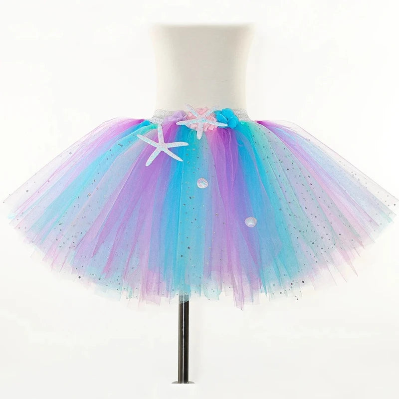 Mermaid Tutu Skirt Costume for Girls Halloween Birthday Party Princess Dress Up Outfit Flower Baby Toddler Kids Tutu Tulle Skirt