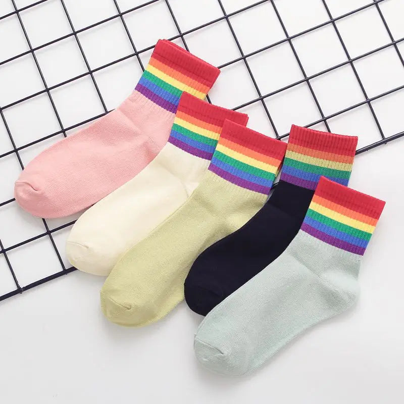 5 Pairs/Set Funny Socks Women Cute Middle Tube Socks Aesthetic Fun Socks Kawaii Cartoon Spring Summer Crew Socks