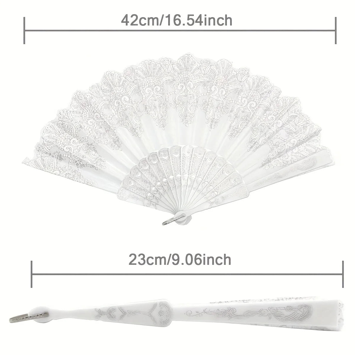 Elegant White Lace Folding Hand Fan, Portable Glitter Floral Fan for Summer Cooling, Wedding, Party & Spanish Dance Performance