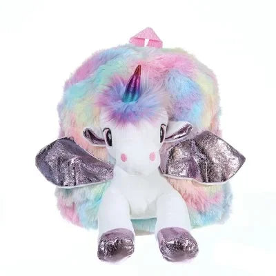 Unicorns Cartoon School Book Bag Backpacks Cute Fashion 3D Fur Backpacks For Girls Travel Backpack Children Schoolbag Kids Gift