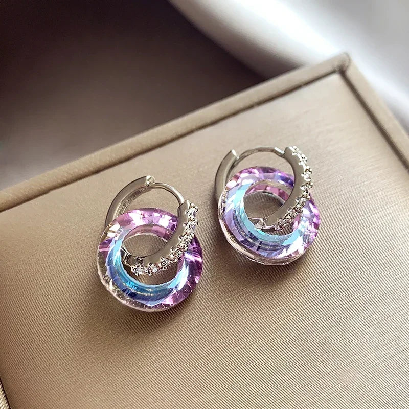2025 Summer New Artificial Fantasy Crystal Circle Ring Buckle Pendant Earrings for Women's Luxury Jewelry Unusual Accessories