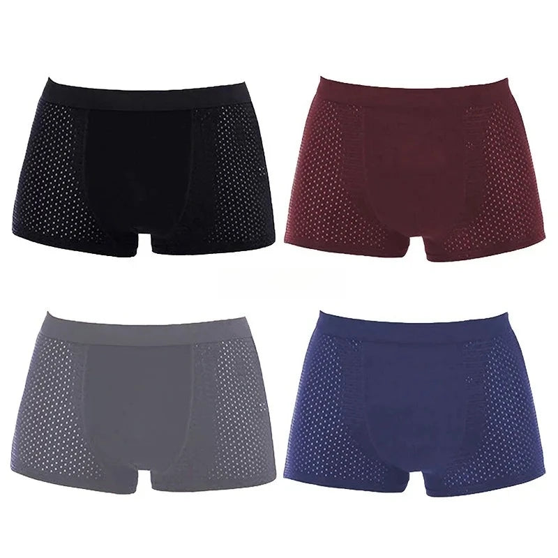 4Pcs Men's Bamboo Boxer Briefs Ultra Soft Anti Odor Underwear Breathable Mesh with Ventilation Holes Stretch Comfort for Daily