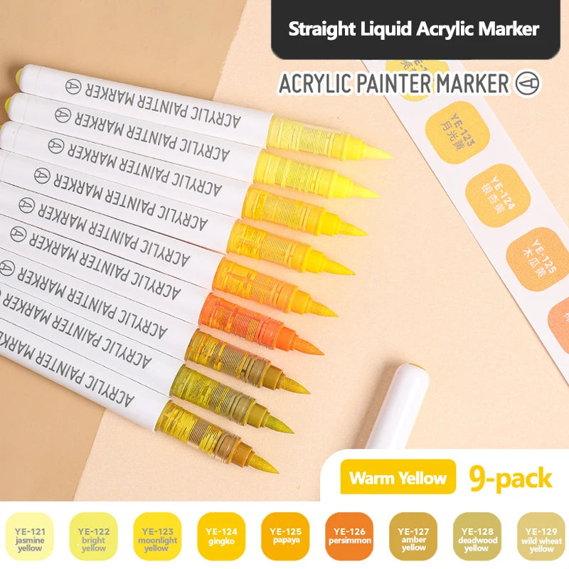 9pcs/Box Mix Color Acrylic Markers Set Art Rock Painting Pens Kids Gift Graffiti For Stone Glass Book Shoes DIY Craft Supplies