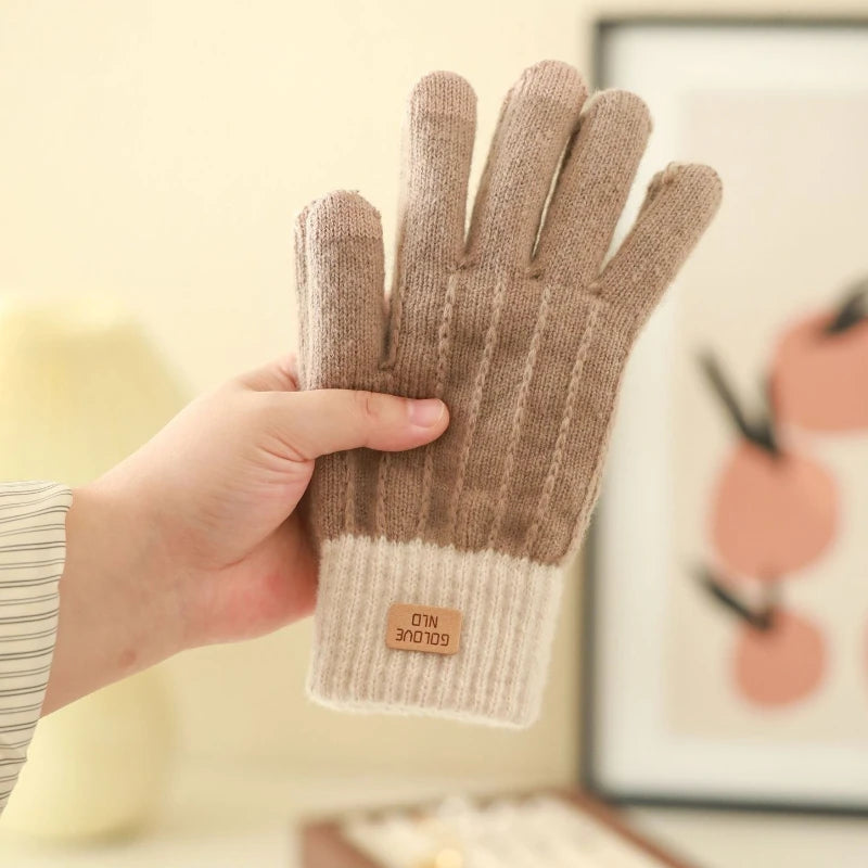 Women Warm Gloves Thick Plush Knitted Gloves Touch Screen Men Women Fashion Autumn Winter Keep Warm Riding Skiing Outdoor Gloves