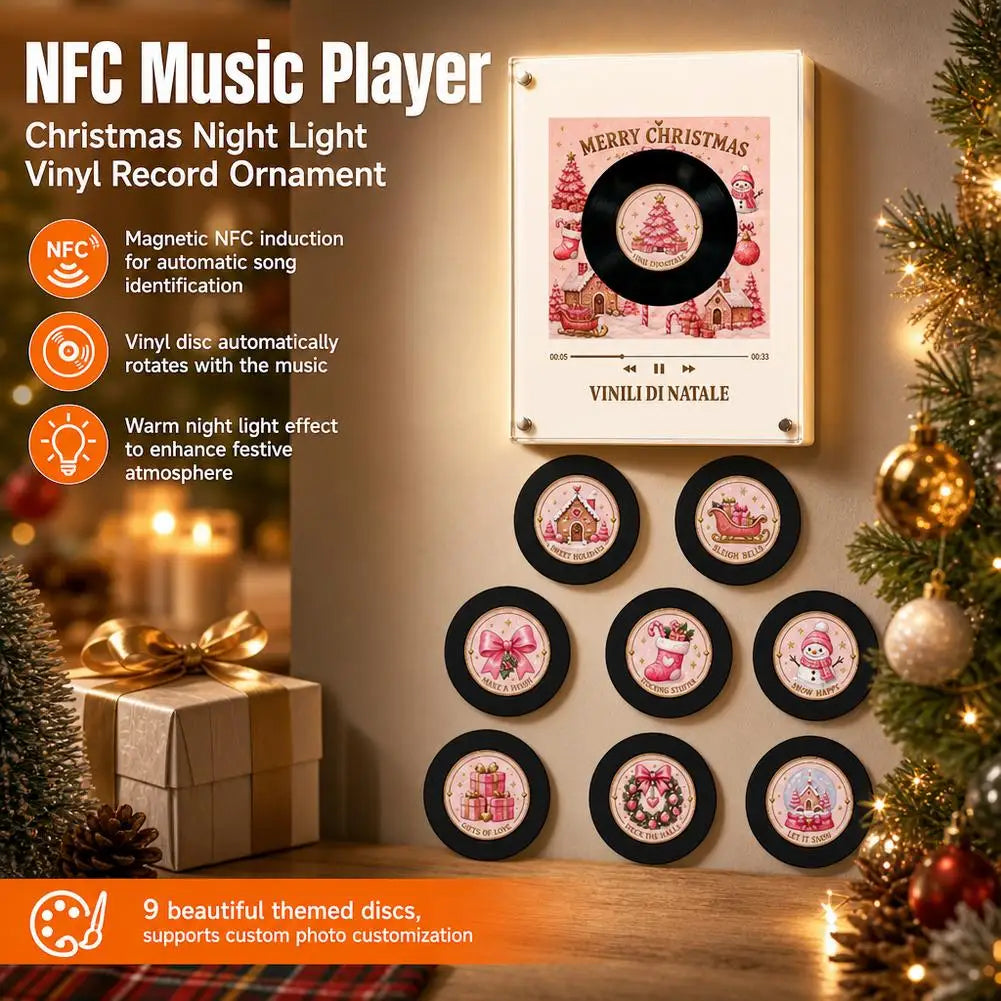 Christmas Rotating Disc Karaoke Machine Fridge Magnet Music Player Set Fridge Record NFC Magnetic Music Box Rotating Turntable