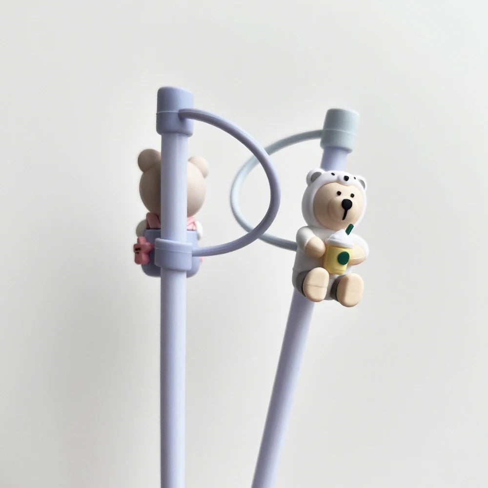 1pc Cute Bear Silicone Straw Cover Dust Plug for 7-8mm Straw Cups Tumblers Drink Lid Cap Creative Straw Toppers Cup Accessories