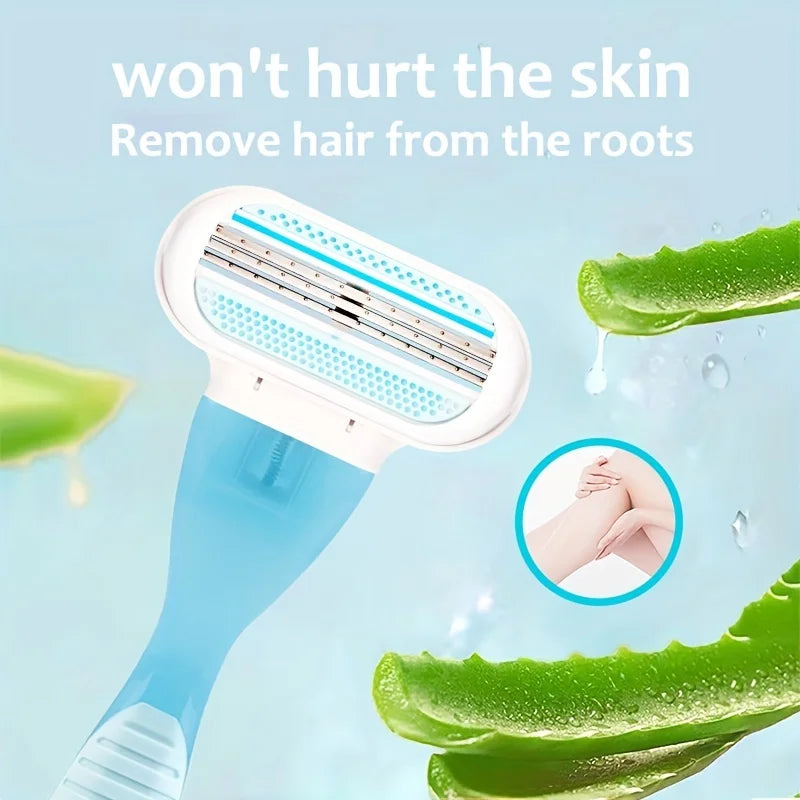 1 Handle + 4/8 Blade Women Safety Razor Blades Face/ Leg/ Armpit/ Bikini Beauty Hair Removal Shaving Compatible Venus Shaver