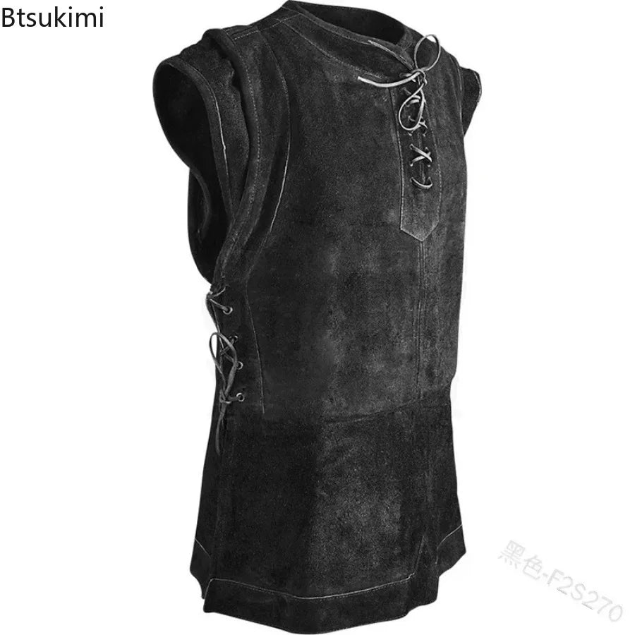 Men's Medieval Punk Vest Vikings Cosplay Archer Costume Adult Chest Body Armor Suede Larp Outfit Jerkin Coat Halloween for Men