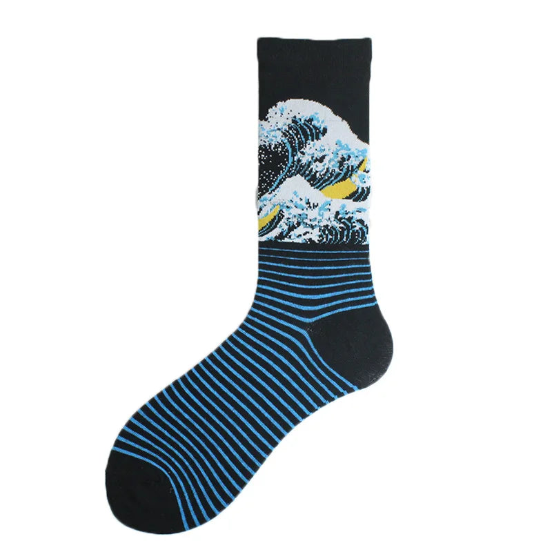 Happy Colorful Funny Socks Men Skateboard Shark Dinosaur Astronaut Planet Divertidos Hip Hop Sokken Harajuku Unisex Crew Socks