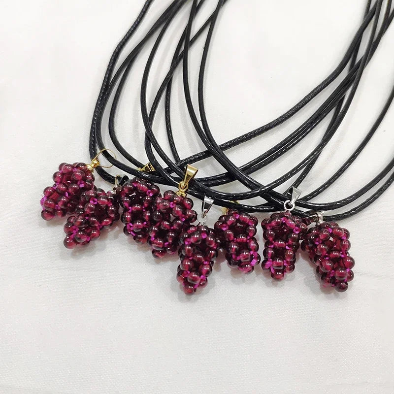 1PC Natural Garnet Grape Pendant Women's Necklace Reiki Healing Decoration Real Mineral Material Crystals Bead Raw Stone Jewelry