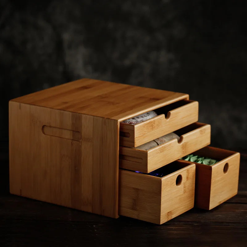 Bamboo Tea Box Puerh Tea Cake Box Simple Storage Organizer Multi-layer Tea Leaf Boxes Home Gift