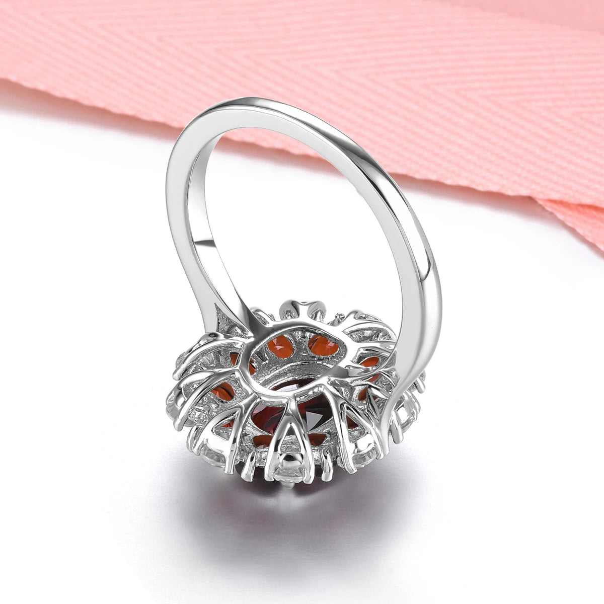 Natural Red Garnet Solid Sterling Silver Rings 4.2 Carats Genuine Birthstone Classic Romantic Fine Jewelry Design S925 Gifts