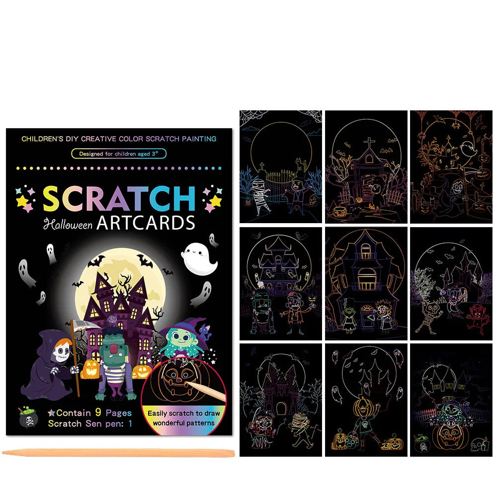 Children Scratch Painting Set Magic Rainbow Colors Scratch Art Painting Card Books Early Education Template Drawing Toys For Kid