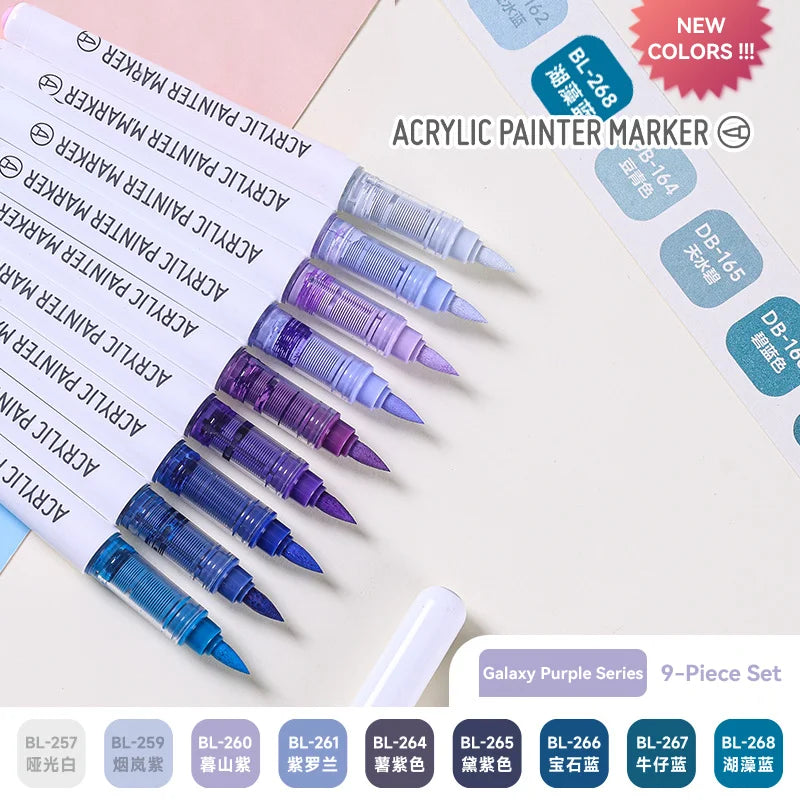 9pcs/Box Mix Color Acrylic Markers Set Art Rock Painting Pens Kids Gift Graffiti For Stone Glass Book Shoes DIY Craft Supplies