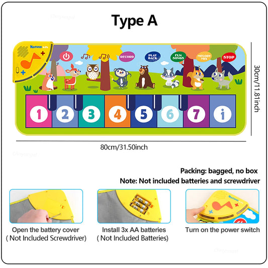 Piano Dance Mat for Kids 80*30cm Music Play Mat with Demo Songs Toddlers Floor Keyboard Musical Carpet Girl Boy Birthday Gifts