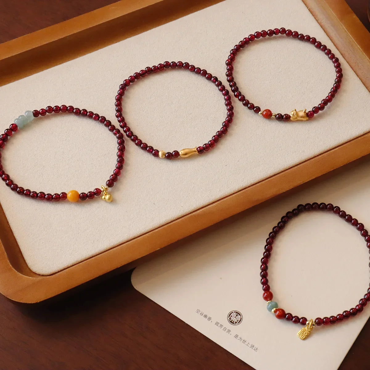 2026 3MM Garnet Bracelet with Aqua Jade & Agate, Gold Plated Stackable Beaded Bracelets for Women, Healing Crystal Gift 1420