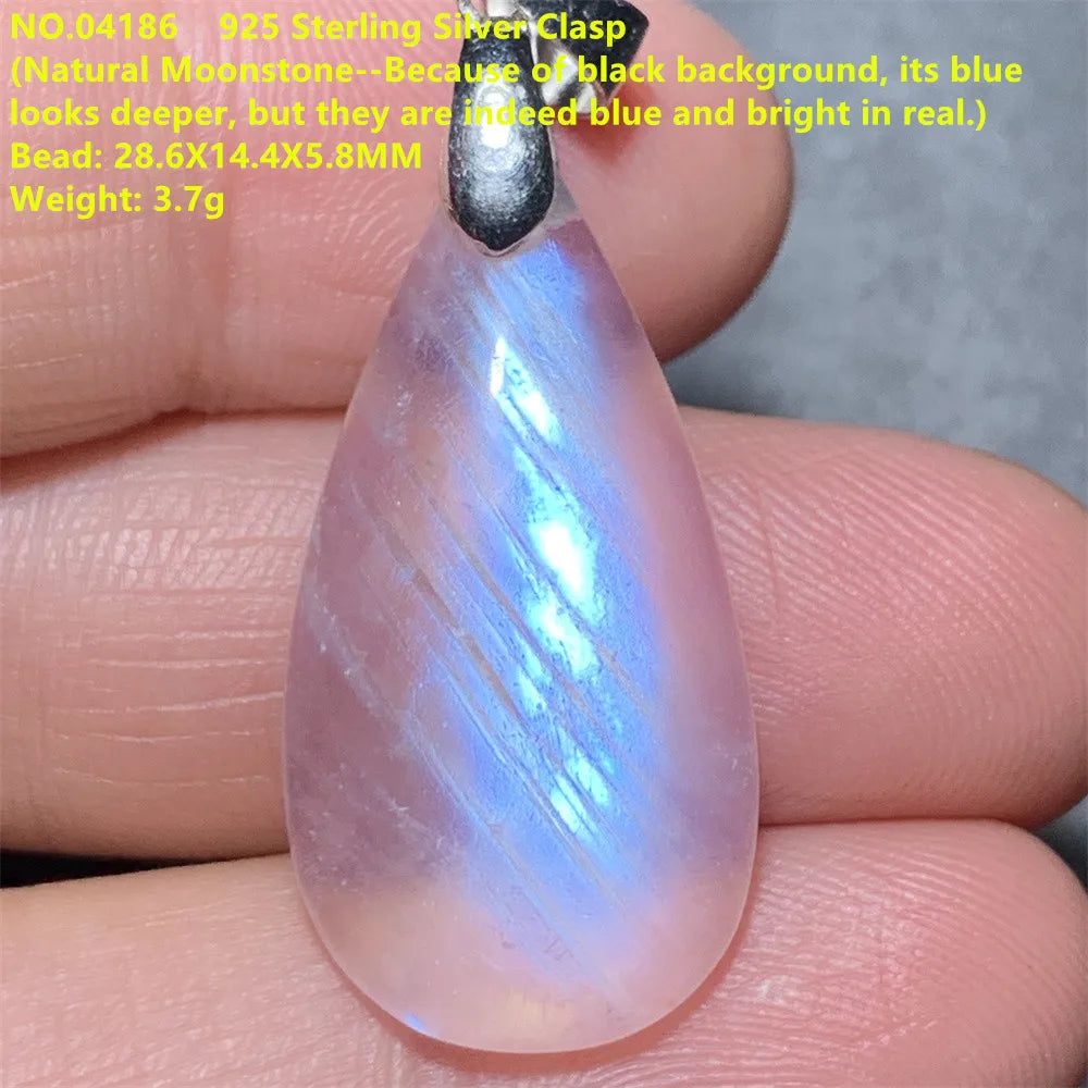 Natural Colorful Moonstone Pendants Necklaces Unusual Women Big Orange Blue Light Rainbow Moon Stones Bead Gemstone Jewelry S925