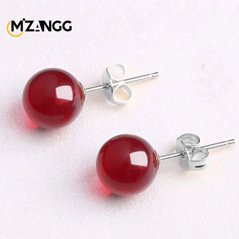 Natural Chicken Oil Yellow Beeswax Round Bead Earrings New S925 Silver Red Amber Eardrops Luxury Classic Women's Jewelry Mascots