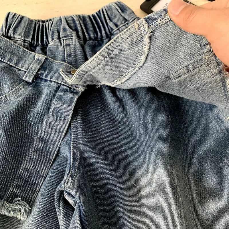 Boys Pants 2026 Spring and Summer New Childrens Clothes Korean Style Boys and Girls Fake Two Design Sense Casual Jeans