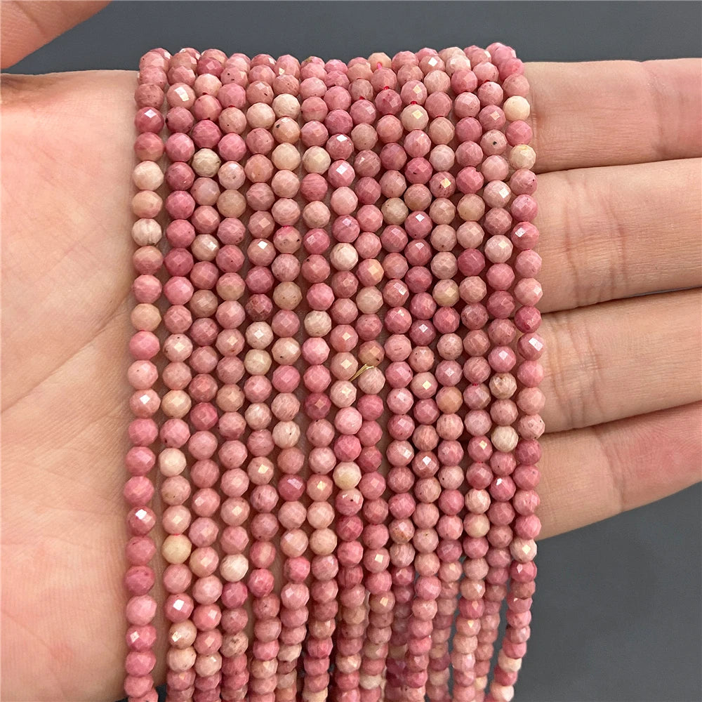 2mm 3mm 4mm Faceted Natural Stone Pink Rose Quartzs Crystal Beads Round Amethysts Loose Beads for DIY Jewelry Making Necklace