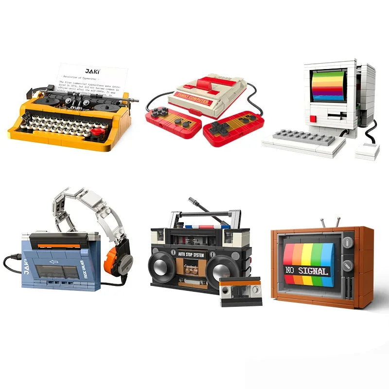 DIY MOC Creative Ideas Retro Typewriter Computer TV Building Blocks Classic Game Machine Radio MOC Model Kit Toy Adults Gift Kid