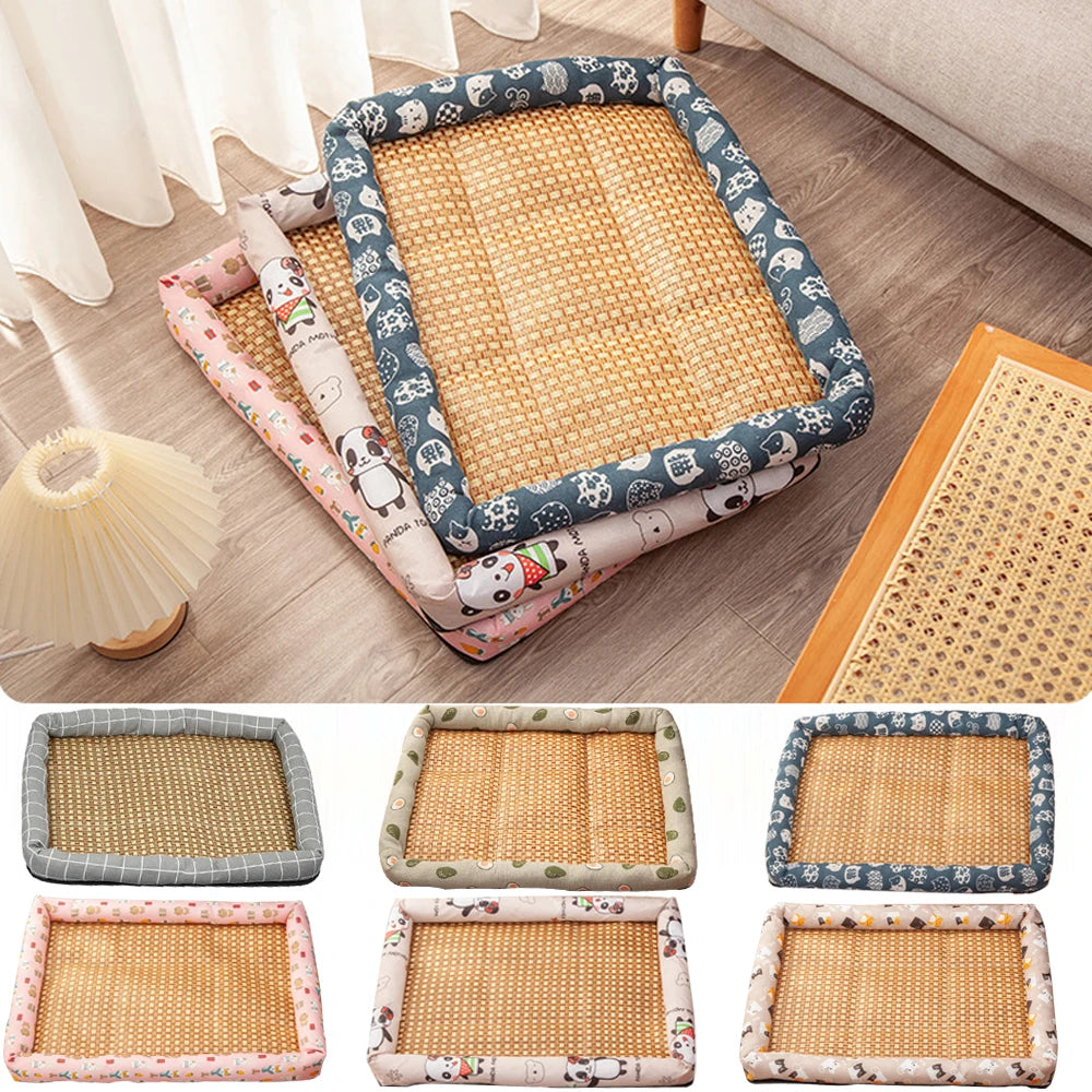 Comfortable Summer Small Cat Cooling Mat Moistureproof Medium Dog Sleeping Bed Cushion Rattan Mat Pet Puppy Accessories
