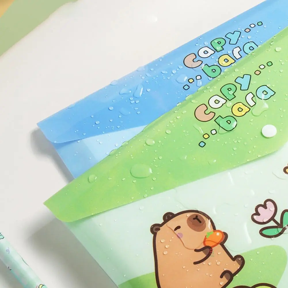 5PCS/Set Capybara Snap-fastener A4 File Folder Waterproof Large Capacity File Bag PP Test Paper Storage Envelope Folder Student
